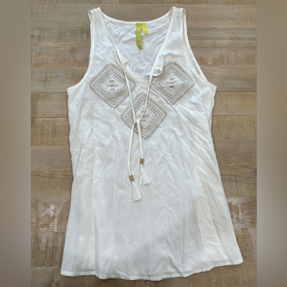 Green Dragon white long rayon blouse top with embroidery and tassels gold